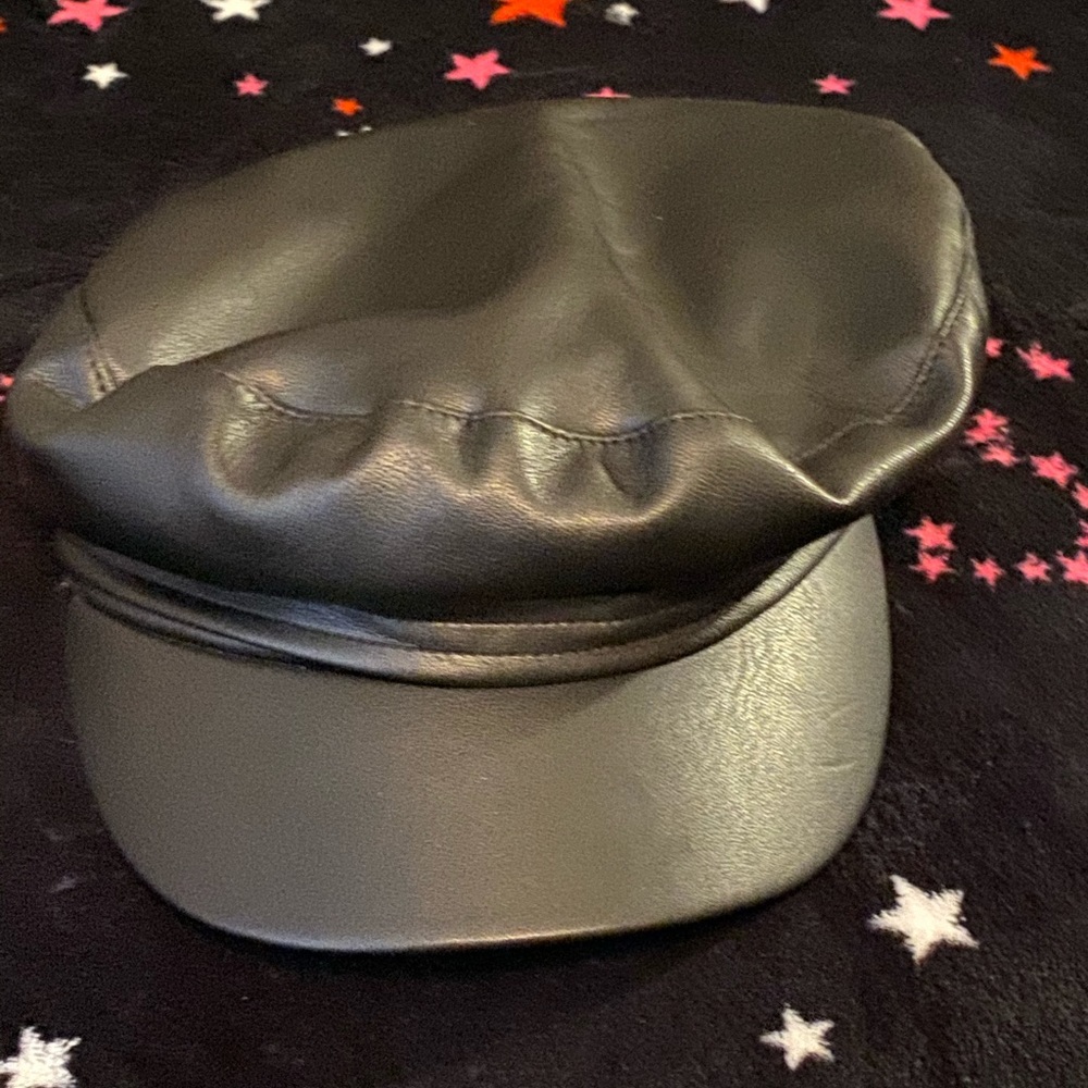 Black Leather Cabbie Hat